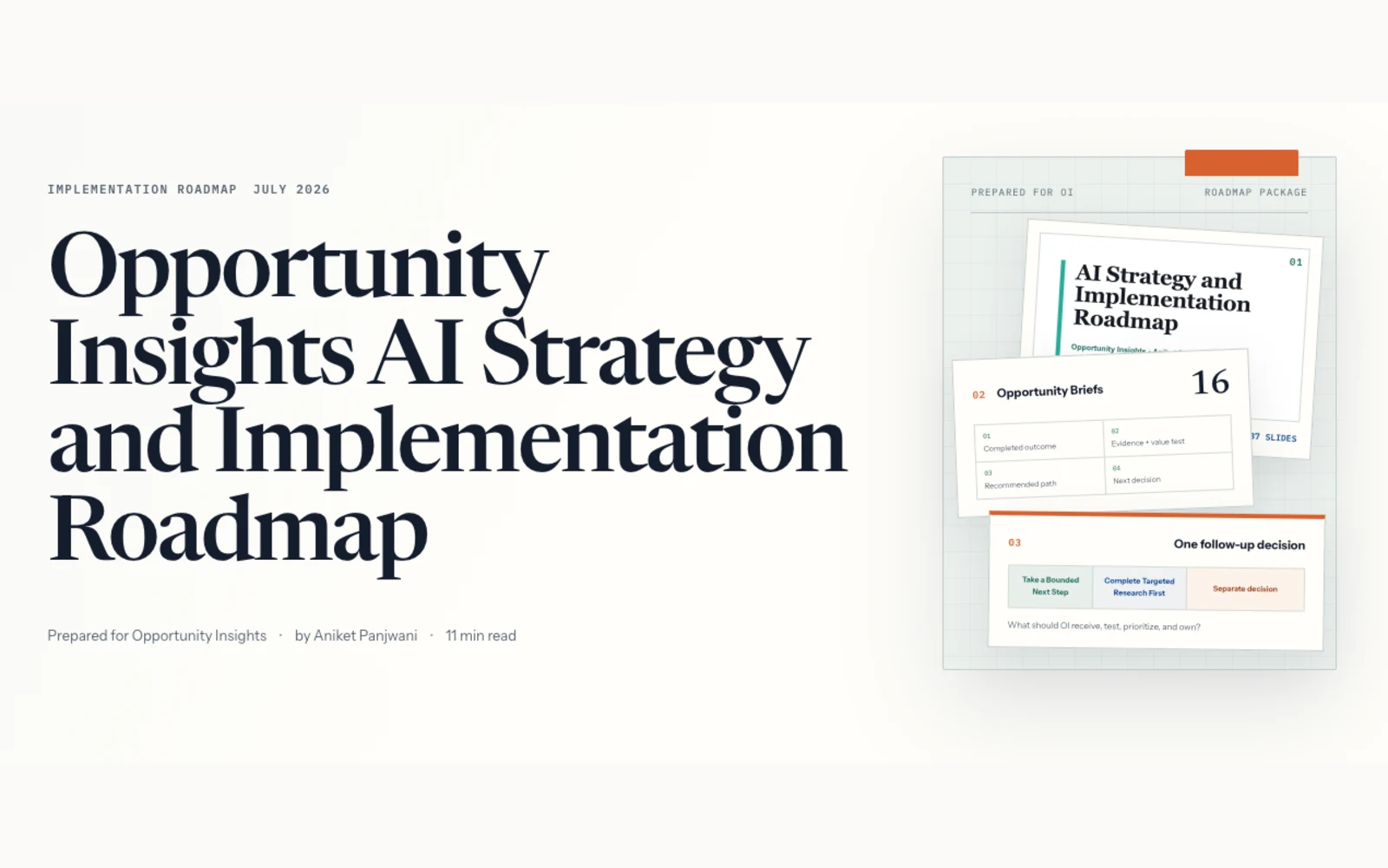 Opening page of the Opportunity Insights AI Strategy and Implementation Roadmap